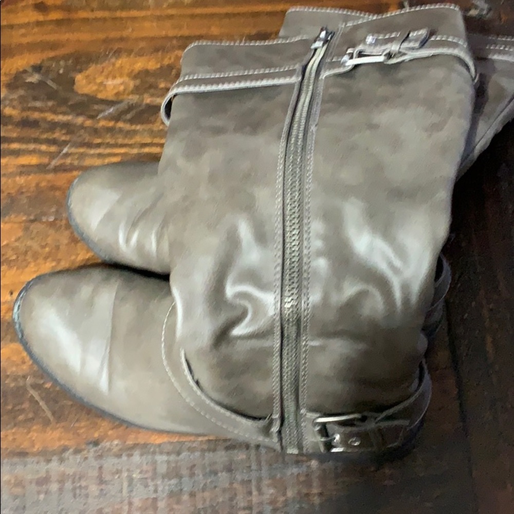 Grey Pleather Boots